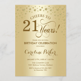 21e Uitnodiging voor verjaardagsfeestje - Gold