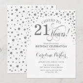 21e Uitnodiging voor verjaardagsfeestje - Zilver W (Voorkant / Achterkant)