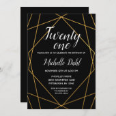 21e uitnodiging voor zwarte en goudgeometrische fe (Voorkant / Achterkant)