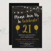 21e uitnodiging voor zwarte en goudglitter (Voorkant / Achterkant)