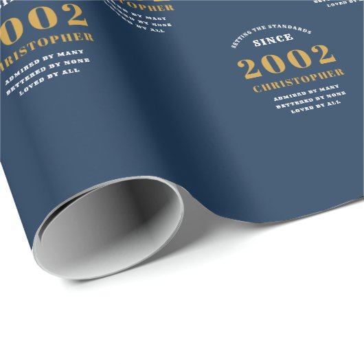 21e verjaardag 2002 Blue Gold Add Name Cadeaupapier (Rol Hoek)