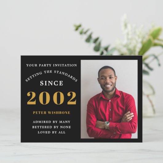 21e verjaardag 2002 Naam Foto zwart goud Kaart (Staand voorkant)