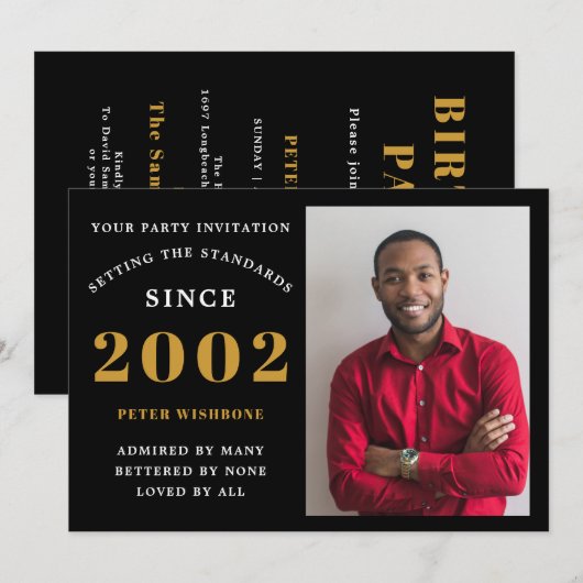 21e verjaardag 2002 Naam Foto zwart goud Kaart (Voorkant / Achterkant)