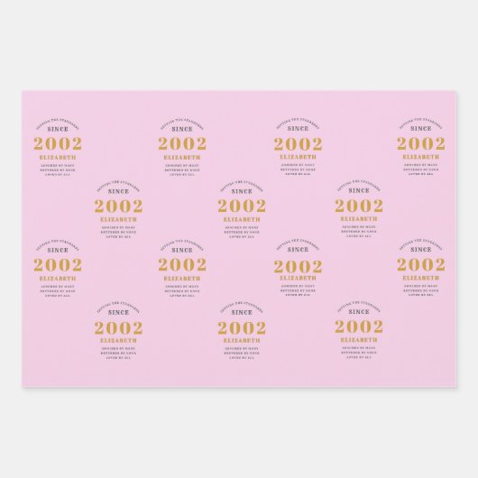 21e verjaardag 2002 Naam Roze grijs toevoegen Inpakpapier Vel (Voorkant 3)