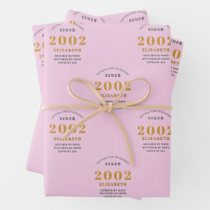 21e verjaardag 2002 Naam Roze grijs toevoegen Inpakpapier Vel