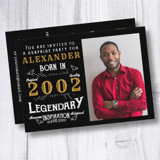 21e verjaardag 2002 zwarte goudretro foto kaart