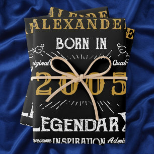 21e Verjaardag 2005 Legend Vintage Zwart Inpakpapier Vel