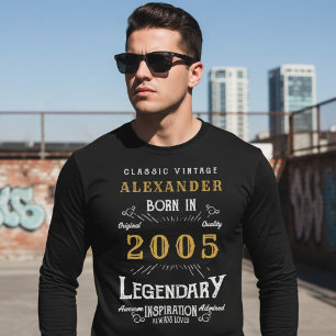 21e Verjaardag 2005 Naam Toevoegen Zwart Goud Lege T-shirt