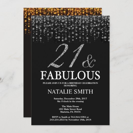 21e verjaardag 21 en Fabulous Silver Kaart (Voorkant / Achterkant)