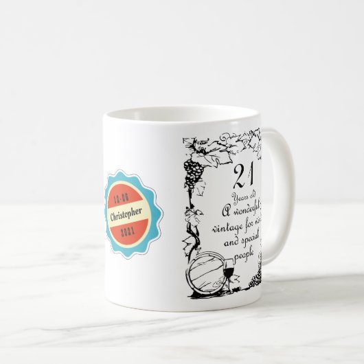 21e verjaardag 21 jaar oude wijn personaliseren koffiemok (Voorkant rechts)