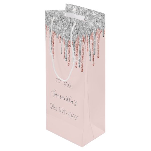 21e verjaardag 21 roos goud glitter zilversparkle wijn cadeautas (Achterkant Gekanteld)