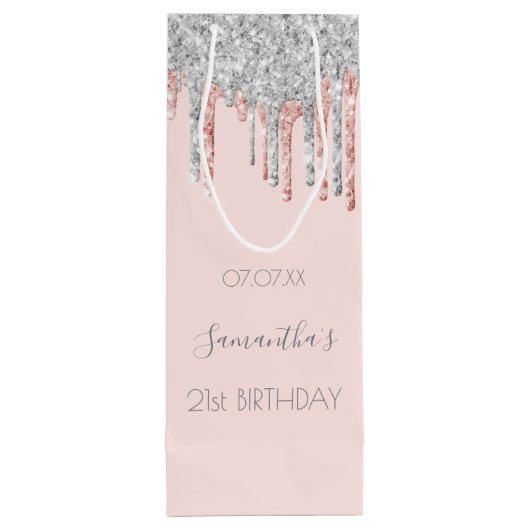 21e verjaardag 21 roos goud glitter zilversparkle wijn cadeautas (Achterkant)