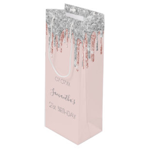 21e verjaardag 21 roos goud glitter zilversparkle wijn cadeautas
