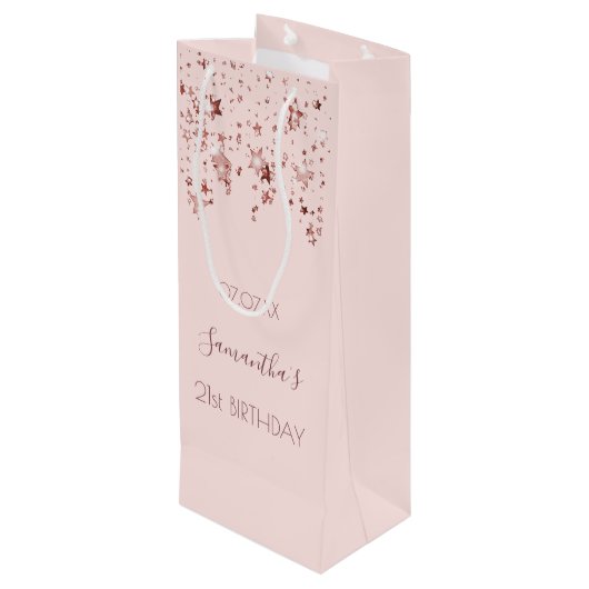 21e verjaardag 21 roos gouden sterren glam wijn cadeautas (Achterkant Gekanteld)