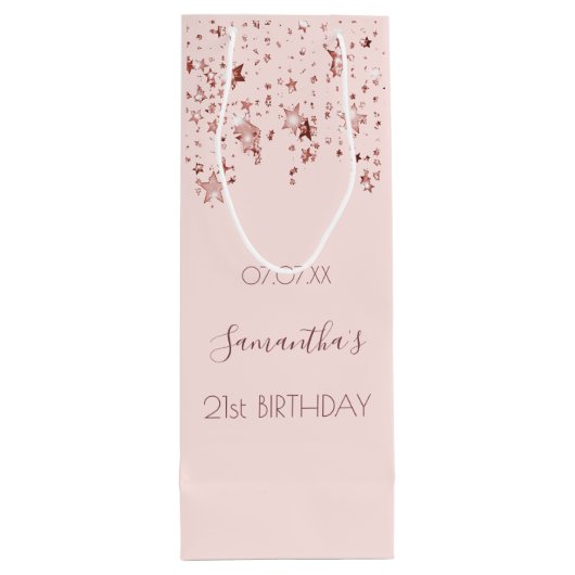 21e verjaardag 21 roos gouden sterren glam wijn cadeautas (Achterkant)