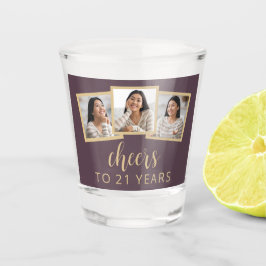21e Verjaardag 3-Foto Mauve Paarse Script Cheers Shot Glas