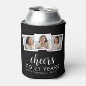 21e verjaardag 3-foto zwart wit script juichen blikjeskoeler (Blikje Voorkant)
