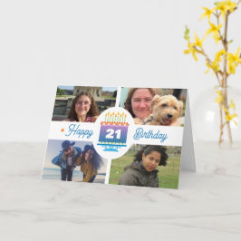 21e verjaardag 4 Aangepaste foto's Kleurrijke kaka Kaart
