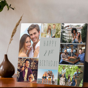 21e Verjaardag 7 Foto Collage Neutraal Duifgrijs Fotoplaat