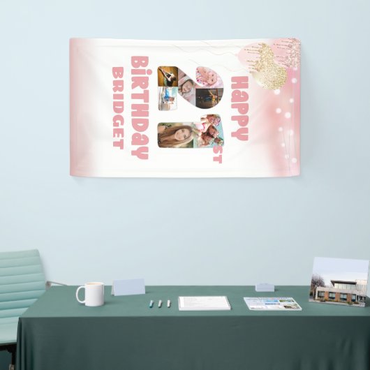 21e verjaardag 7 Foto Collage Numbers Roos Gold Spandoek (Beurs)