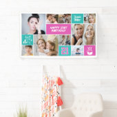 21e verjaardag aangepaste foto collage aqua roze spandoek (Insitu)