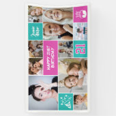 21e verjaardag aangepaste foto collage aqua roze spandoek (Verticaal)