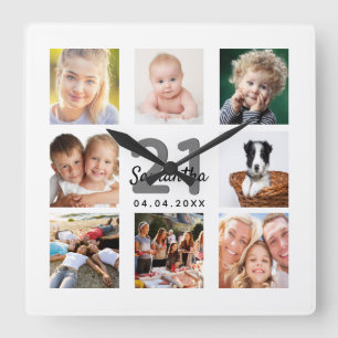 21e verjaardag aangepaste foto collage meisje mijl vierkante klok