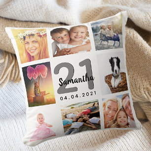 21e verjaardag aangepaste foto collage meisje wit kussen