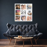 21e verjaardag aangepaste foto collage wit monogra imitatie canvas print<br><div class="desc">Een unieke 21e verjaardagsgeschenk of -stokje, die haar leven viert met een collage van 8 van je foto's. Voeg afbeeldingen van haar familie, vrienden, huisdieren, hobbies of droomreisbestemming toe. Pas een naam, leeftijd 21 en een datum aan en voeg deze toe. Grijze en zwarte gekleurde letters. Een witte achtergrond. Dit...</div>