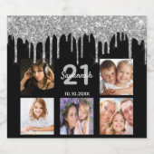 21e verjaardag aangepaste foto glitter black Silve Sparkling Wijnetiket (Enkel label)