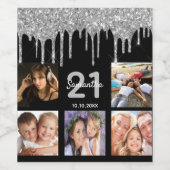 21e verjaardag aangepaste foto glitter black Silve Wijn Etiket (Enkel label)