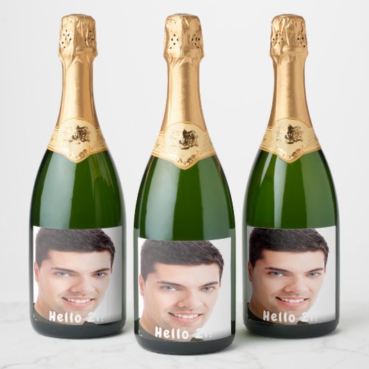 21e verjaardag aangepaste foto hallo 21 jongens sparkling wijnetiket (Flessen)