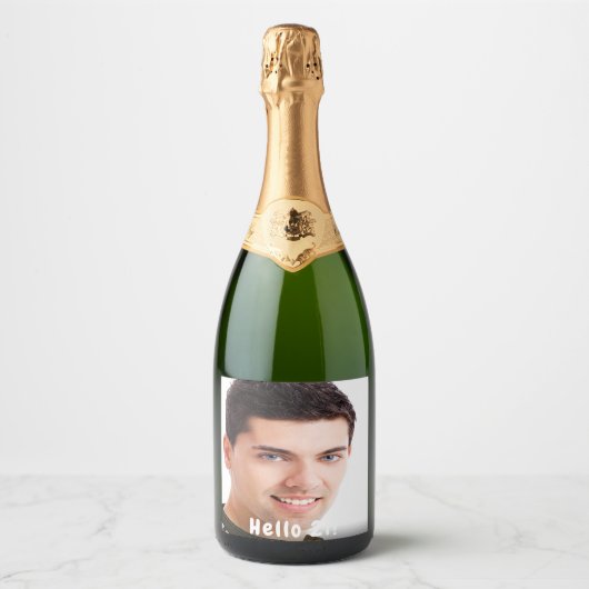 21e verjaardag aangepaste foto hallo 21 jongens sparkling wijnetiket (Voorkant)