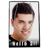 21e verjaardag aangepaste foto hallo 21 man zwart medium cadeauzakje (Voorkant)