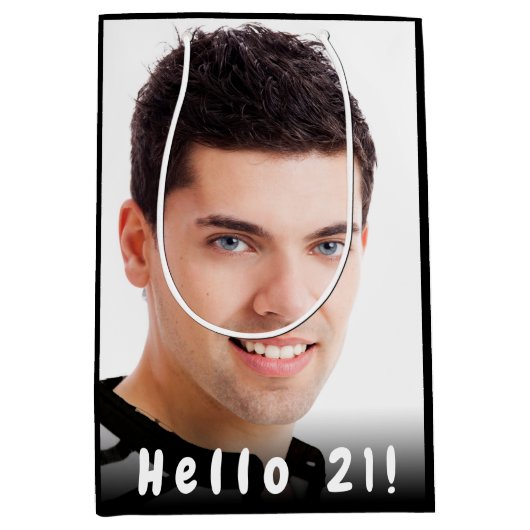 21e verjaardag aangepaste foto hallo 21 man zwart medium cadeauzakje (Voorkant)