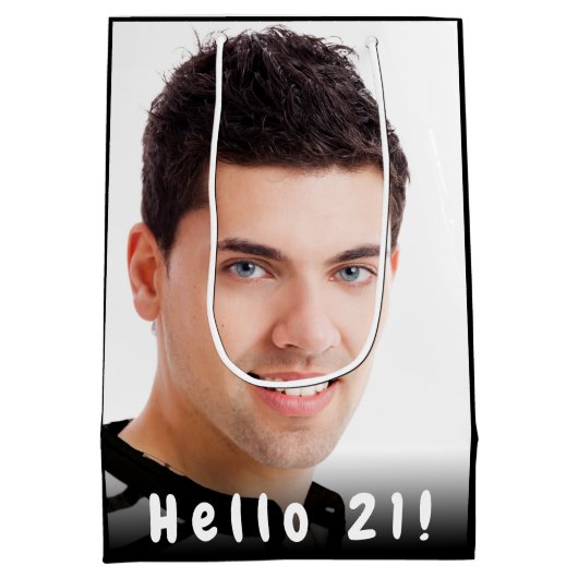 21e verjaardag aangepaste foto hallo 21 man zwart medium cadeauzakje (Achterkant)