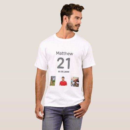21e verjaardag aangepaste foto monogram man t-shirt (Voorkant volledig)