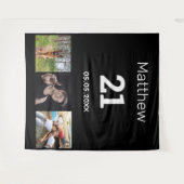 21e verjaardag aangepaste foto monogram man zwart wandkleed (Voorkant (horizontaal))