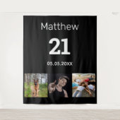 21e verjaardag aangepaste foto-monogram zwarte ker wandkleed (Voorkant)