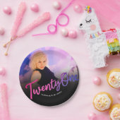 21e Verjaardag aangepaste foto paarse roze zwart Papieren Bordje (Feest)