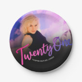 21e Verjaardag aangepaste foto paarse roze zwart Papieren Bordje (Voorkant)