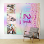 21e verjaardag aangepaste foto regenboog roze goud wandkleed (In Situ (horizontaal))