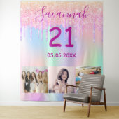 21e verjaardag aangepaste foto regenboog roze goud wandkleed (In situ)