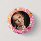 21e verjaardag aangepaste foto roze botanisch patr ronde button 3,2 cm (Voorkant)