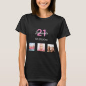 21e verjaardag aangepaste foto roze monogram vrouw t-shirt (Voorkant)