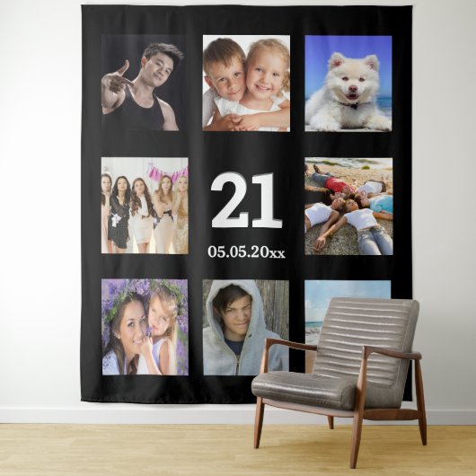 21e verjaardag aangepaste fotocollage zwarte man wandkleed (In situ)