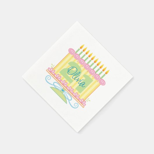 21e verjaardag aangepaste naam bloemencake servet (Hoek)