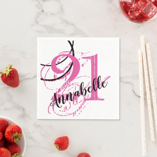 21e verjaardag Abstract roze papieren servetten (Insitu)