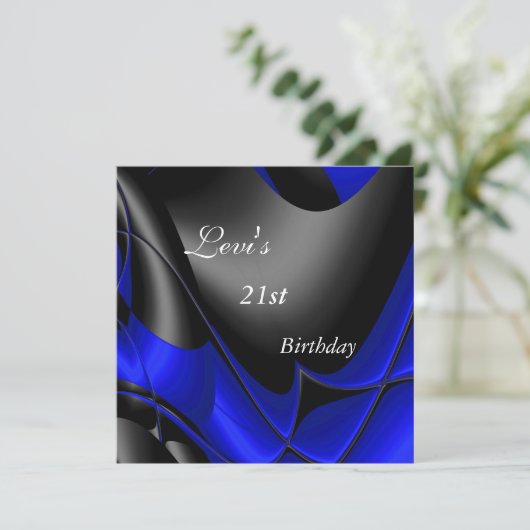 21e verjaardag Abstracte zwarte blauwe Mannen Kaart (Staand voorkant)