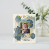 21e verjaardag Amandelbloesem blauw-crème Aankondiging (Staand voorkant)